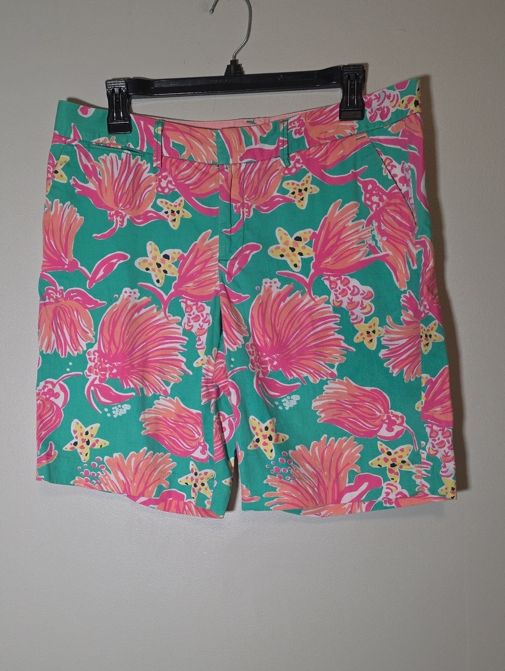 Lilly Pulitzer Coral Pink Floral Print Bermuda Shorts